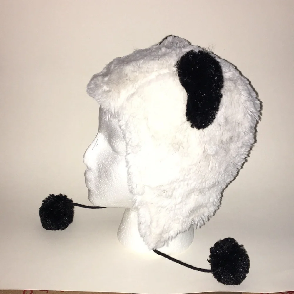 Capelli Kids Faux Fur Black/White winter cap w/Ears and Pom poms youth 7-14